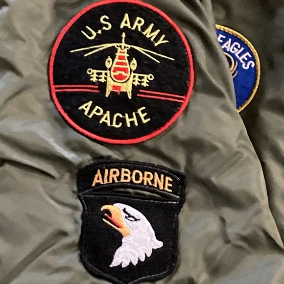 Alpha Industries Green Zip Top Gun Flight Bomber Jacket MA-1 Patches Youth L - Picture 11 of 16